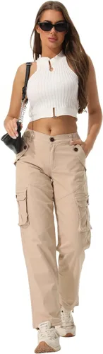 Miniatura 4 de Pantalones cargo de trabajo para mujer, de algodón, con 8 bolsillos, informal, estilo de combate militar
