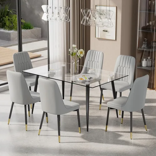 Miniatura 12 de Juego de mesa de comedor moderno de 51 pulgadas para 4, juego de sillas de mesa de cocina de vidrio para 4, mesa de cocina rectangular con 4 sillas