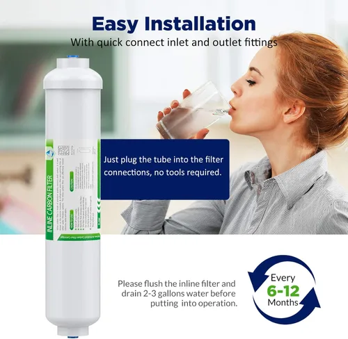 Miniatura 5 de Filtro de agua en línea Membrane Solutions T33, paquete de 2 cartuchos de repuesto de 0,6 cm de conexión rápida para refrigerador y máquina