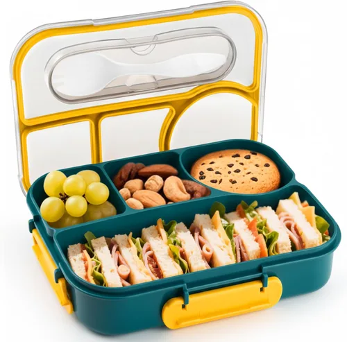 Miniatura 13 de EASYFUN Lonchera Bento para adultos, Caja de Almuerzo, lonchera con 4 compartimentos, a prueba de caídas, apta para lavavajillas y fabricada
