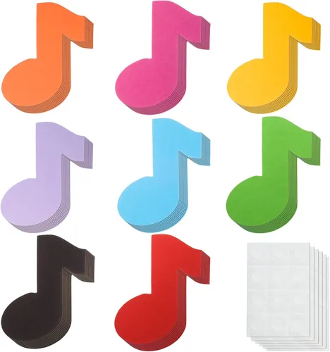 72 piezas de notas musicales recortadas de papel de colores surtidos notas musicales con punto de pegamento, notas musicales en forma recortada para