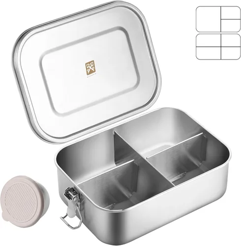 Miniatura 15 de GOLDEN KEY Caja Bento de acero inoxidable de 27 onzas para niños, lonchera de acero inoxidable de 27.1 fl oz con contenedor de condimentos a prueba