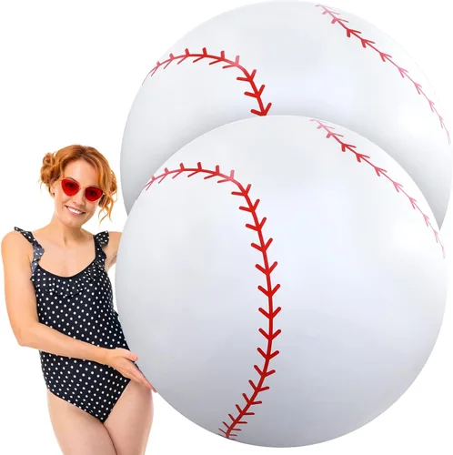 Meooeck 2 pelotas inflables gigantes de béisbol de 40 pulgadas para playa, pelotas deportivas inflables de béisbol blanco, juegos de piscina,