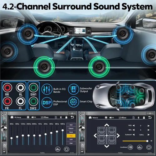 Miniatura 3 de Estéreo de auto de doble DIN de 7 pulgadas con Apple CarPlay inalámbrico y Android Auto, pantalla táctil QLED, Bluetooth, cámara de respaldo, audio