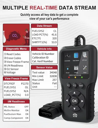 Miniatura 7 de Escáner OBD2 universal mejorado, lector de códigos de motor - Más de 45000 códigos de falla, datos en vivo, preparación I/M, verificación de voltaje