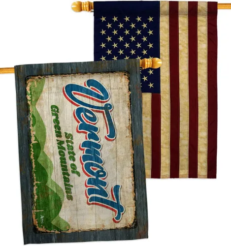 Vermont Vintage House Flag - Pack Regional States USA American Territories Republic Country Particular Area Applique - Decoration Banner Small