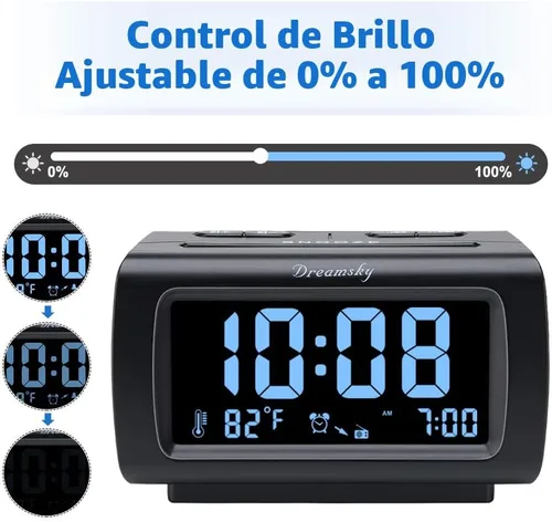 Miniatura 4 de DreamSky - Relojes despertadores de radio para dormitorios con respaldo de batería, números grandes y brillantes con regulador de intensidad, puerto