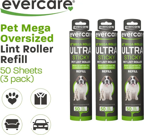 Miniatura 3 de Evercare Paquete de 3 repuestos de rodillo de pelusa multiusos para mascotas, 50 hojas cada uno