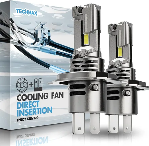 TECHMAX Foco H4 - 800% Super Brillante, Focos LED H4/9003 de Xenón Blanco 6500K con Ventilador de Enfriamiento de 16000PRM, Paquete de 2