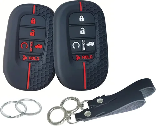 2 piezas fundas de silicona para llavero inteligente de 5 botones para Honda Accord Civic Pilot HR-V CR-V Sport SI EX EX-L Touring 2022 2023 2024