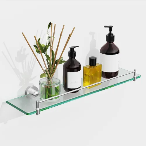 Estantes de vidrio de 20 pulgadas para baño, estante de vidrio flotante de níquel cepillado, estantes de baño de vidrio templado de acero inoxidable