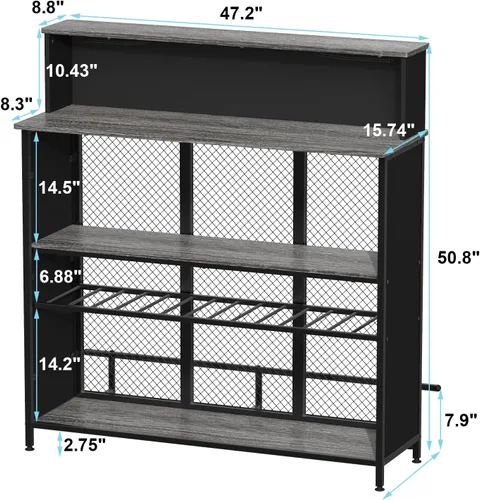 Miniatura 3 de GDLF Mueble de bar para el hogar, gabinete de licor con almacenamiento y reposapiés para bar de cocina en el hogar (gris)