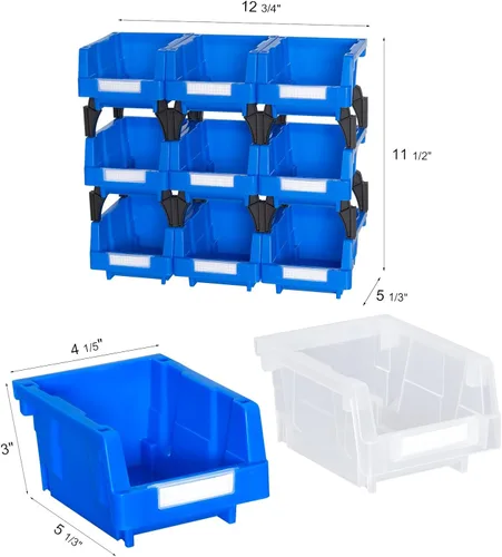 Miniatura 3 de Pequeños contenedores de almacenamiento apilables de plástico, 5-1/3 x 4-1/5 x 3, azul, paquete de 9