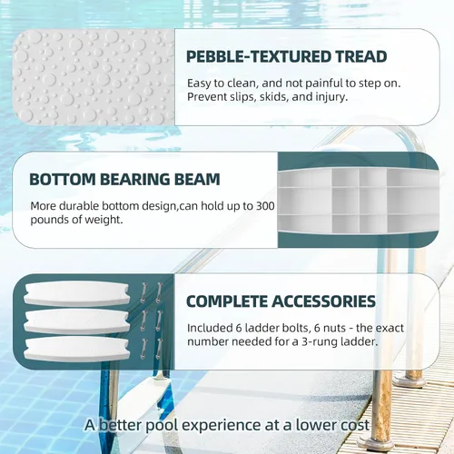 Miniatura 3 de TonGass Escalera universal para piscina de 18 pulgadas (paquete de 3) de repuesto con pernos de acero inoxidable compatible con piscinas enterradas