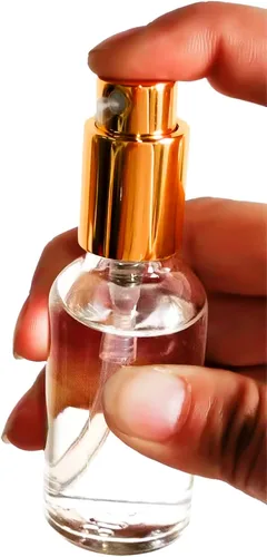 Miniatura 6 de Paquete de 12 botellas de vidrio transparente de 1 onza para aceites esenciales, botella de spray pequeña, aerosol de niebla fina, rociador dorado