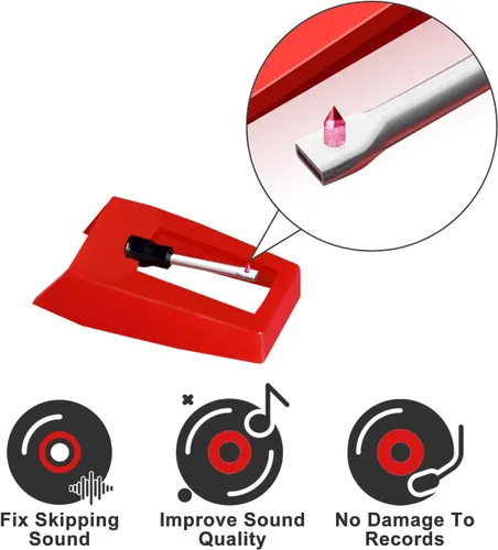 Miniatura 3 de Paquete de 2 agujas para tocadiscos, repuesto rojo para tocadiscos Crosley, Victrola, vinilo, fonógrafo ION