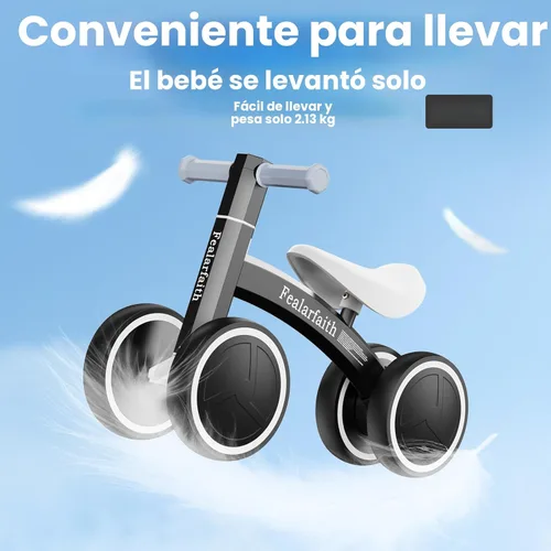 Miniatura 3 de Bicicleta de equilibrio para bebés de 1 año, niños y niñas, primera bicicleta para niños con 4 ruedas de iluminación colorida Bicicleta de 28-negro