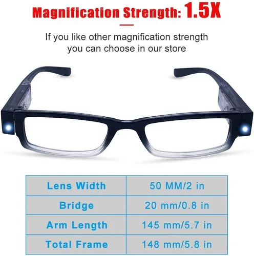 Miniatura 4 de Paquete de 2 lentes de lectura con luces, lectores LED con luces, lupas iluminadas, anteojos de lectura iluminados para hombres y mujeres, anteojos