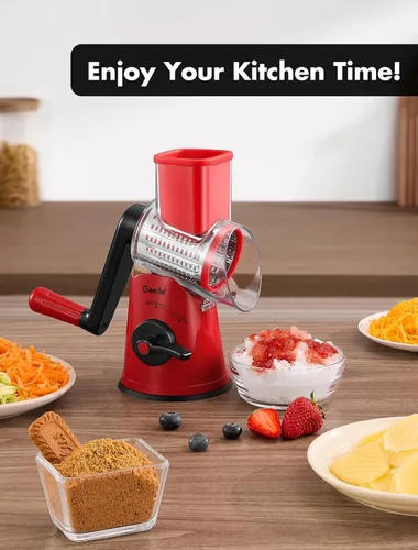 Miniatura 8 de Geedel Rallador rotativo de queso con 5 cuchillas intercambiables, rallador giratorio mejorado con base de succión fuerte para triturar queso