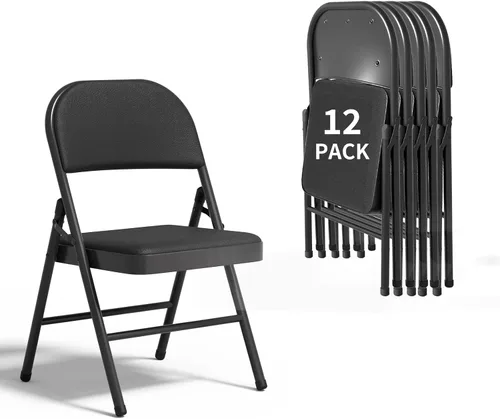 Miniatura 30 de SHGJ&SOFT Juego de 2 sillas plegables con asientos y respaldos acolchados, silla con marco de metal negro para interiores y exteriores, oficina