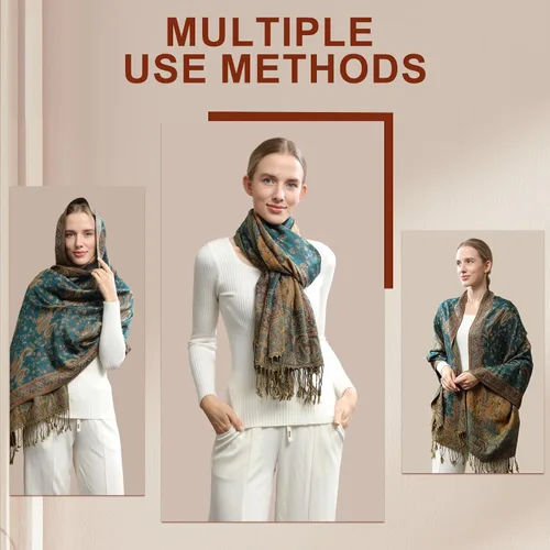 Miniatura 4 de MAOZAN Soft Silky Paisley Pashmina Scarf Reversible Wrap Shawl Tassel