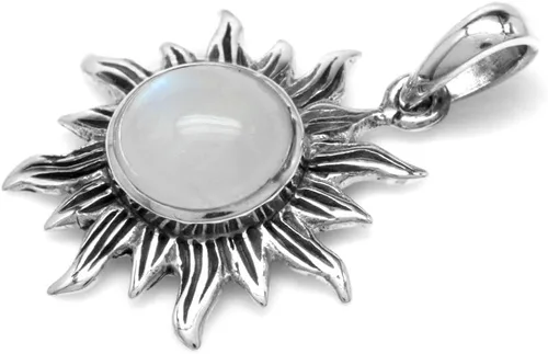 Miniatura 3 de Silvershake 8mm Cabochon Gemstone 925 Sterling Silver Sun Ray Inspired Solitaire Pendant
