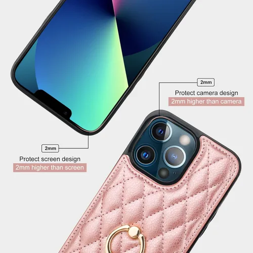 Miniatura 8 de Folosu Funda compatible con iPhone 13 Pro Max con soporte para tarjetas, rotación de 360°, soporte de anillo de dedo con función atril, bloqueo oro