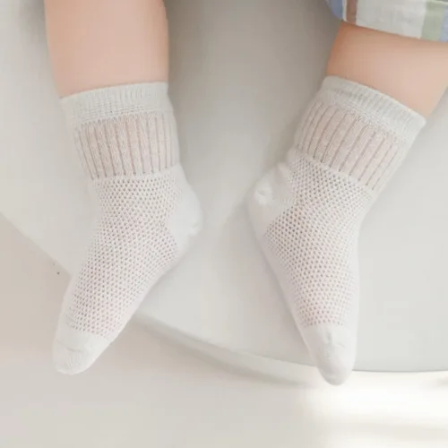 Miniatura 7 de BEHELE Calcetines para bebé, niña, niño, de malla fina, calcetines tobilleros para bebés, calcetines de tobillo Pointelle con ojales, 4 pares