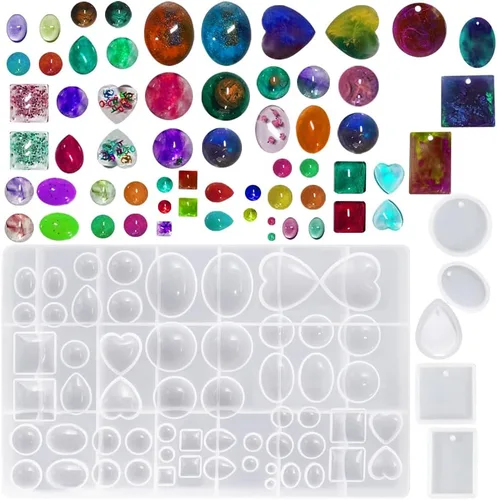 Miniatura 4 de DaKuan Moldes de fundición de joyería para joyas grandes y 20 moldes de resina colgante de silicona con agujero para colgar (5 estilos)