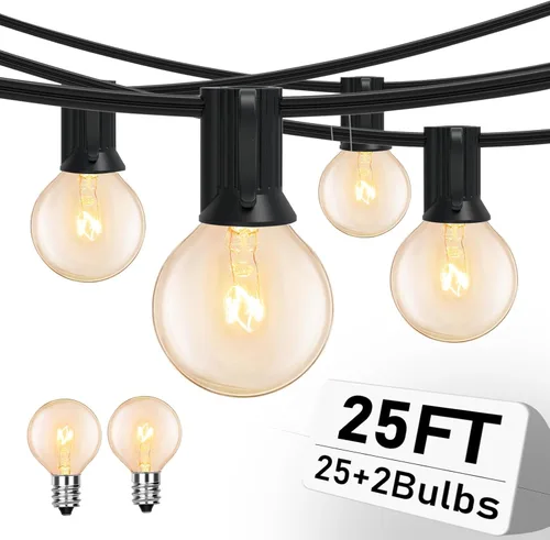Miniatura 8 de Luces de Cadena Blancas para Exteriores de 25 Pies con 27 Bombillas Transparentes, Luces de Cadena G40 Globe para Patio Interior/Exterior, Luces