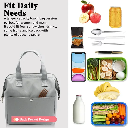 Miniatura 5 de Mziart Bolsa de almuerzo aislada simple Bento bolsa de almuerzo bolsa de almuerzo para mujeres hombres adultos picnic trabajo senderismo playa (azul)