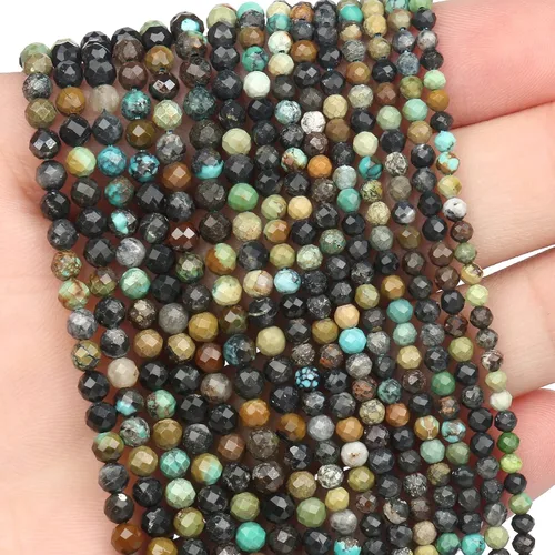 Miniatura 77 de 180 piezas 2mm Cuentas de piedras preciosas de turquesa africana natural facetada redonda suelta para hacer joyas