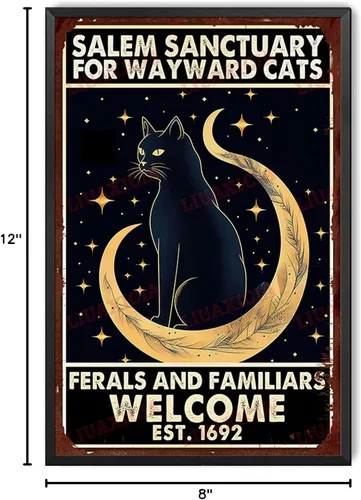 Miniatura 8 de Letrero de metal de hojalata Salem Sanctuary para gatos Wayward Ferals and Familiars, letrero de metal de hojalata para hombre, decoración de pub, 8