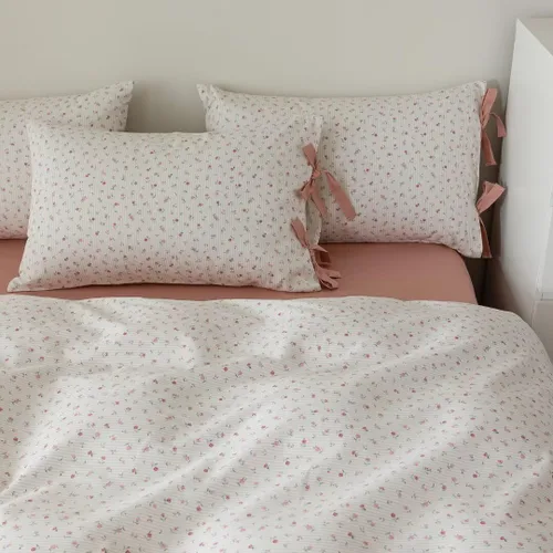 Miniatura 7 de MKXI Juego de ropa de cama con diseño de corbata de moño linda y rayas de flores rosas, tamaño individual, de algodón - Funda de edredón
