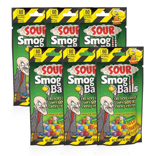 Miniatura 12 de Toxic Waste Sour Smog Balls Crunchy Chewy Surtido de Sabores Surtidos Bolsas de 3 oz Paquete de 3