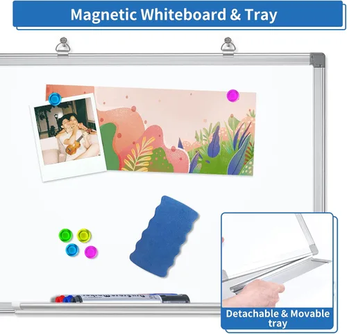 Miniatura 4 de Pizarra blanca de borrado en seco, pizarra magnética de borrado en seco de 24 x 18 pulgadas para pared, marco de aluminio para colgar, pizarra