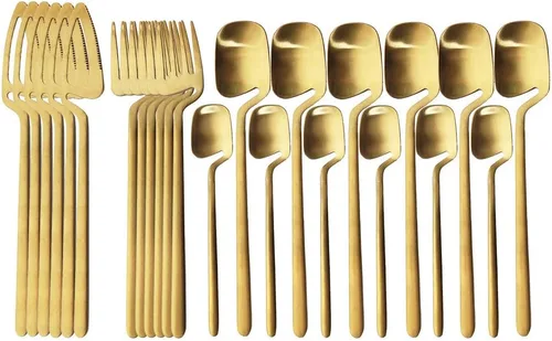 Miniatura 8 de Juego de cubiertos de 24 piezas con utensilios de cocina para servir, servicio para 6, utensilios de acero inoxidable 304, cuchillo, A-Negro