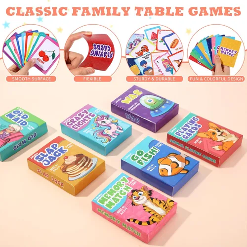 Miniatura 3 de Zubebe Paquete de 7 juegos de cartas para niños, regalos clásicos a granel, juego de cartas para niños, incluye Go Fish, Old Maid, Crazy Eights
