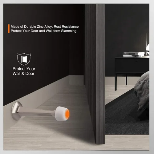 Miniatura 5 de Paquete de 10 topes rígidos sólidos para puerta, protectores de pared resistentes con puntas de goma suave, níquel satinado