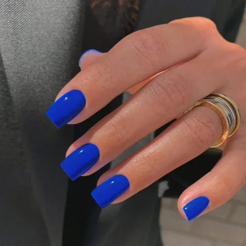 KQueenest Uñas Postizas de Presión Azul Real Cortas Medianas Cuadradas con Pegamento, Juego de Uñas Falsas Sólidas Oscuras Cortas Ataúd Acrílicas de