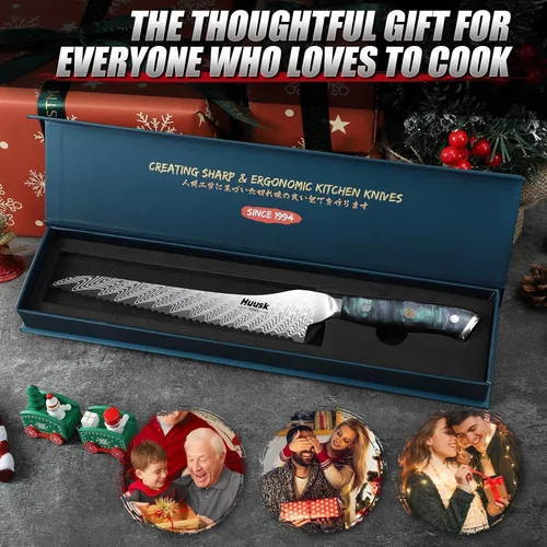 Miniatura 7 de Cuchillo de pan dentado Huusk de 8", cuchillo de pan de masa madre inoxidable con mango y funda de resina para cortar pan casero, cuchillos de pan