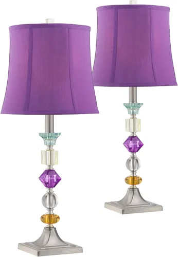 Miniatura 7 de 360 Lighting Lámpara de mesa tradicional estilo bohemio chic de 21" de alto, pantalla de vidrio multicolor telón azul turquesa orquídea decorativa