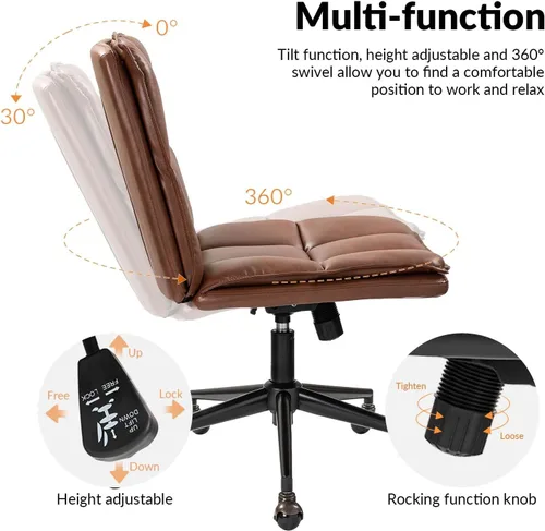 Miniatura 4 de HULALA HOME Modern Faux Leather Home Office Chair with Metal Base & Tilt Lock, Armless Criss Cross Legged Desk Chair with Wheels & Padded Cushion