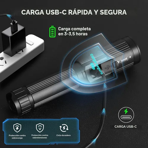 Miniatura 5 de 4 paquetes de linternas recargables de alto lúmenes 9900LX, linterna LED recargable con pantalla digital LCD, linterna ajustable de 5 modos