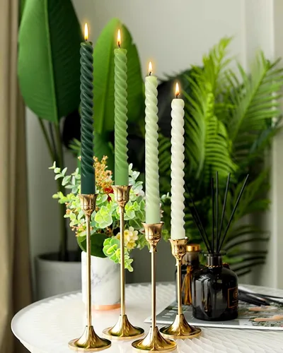 Miniatura 2 de Velas cónicas en espiral de 10 pulgadas para decoración del hogar, paquete de 4 candelabros con degradado verde para cenas, fiestas, bodas