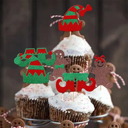 Miniatura 6 de Paquete de 24 Adornos para Cupcakes de Feliz Navidad, Adornos para Cupcakes para Revelación de Género, Adornos para Cupcakes de Árbol de Navidad, 5