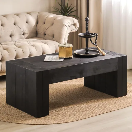 Miniatura 26 de Mesa de centro de madera, 39.37 pulgadas, cuadrada de mediados de siglo, mesa central de madera moderna de madera de fibropanel de densidad media