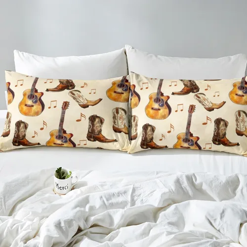 Miniatura 5 de Castle Fairy Juego de sábanas de botas de vaquero, tamaño individual, juego de ropa de cama de guitarra musical bohemia de 3 piezas para niños