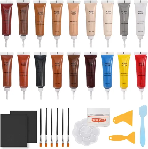 Kit de reparación de madera para muebles, 18 colores para pisos, laminados, gabinetes, mesas, marcadores y masilla para arañazos, grietas, agujeros,