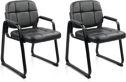 Miniatura 19 de CLATINA Sillas de recepción de espera sin ruedas, silla de invitados de cuero con brazos acolchados, modernas sillas de escritorio de oficina marrón